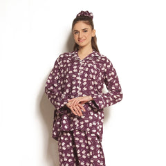 Dusky Petals Linen Pajama Suit with Scrunchie