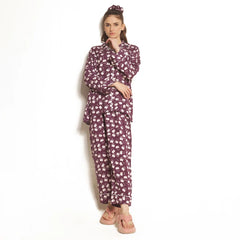 Dusky Petals Linen Pajama Suit with Scrunchie