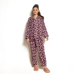 Dusky Petals Linen Pajama Suit with Scrunchie