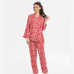 Autumn Red Linen Pajama Suit with Scrunchie