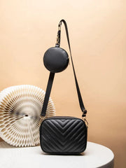 Artistix -  Chevron Quilted Square Bag With Coin Purse ~ Black