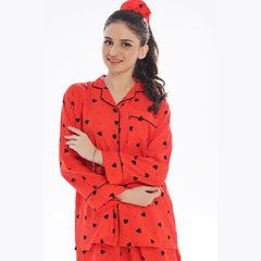 Black Hearts Linen Pajama Suit with Scrunchie