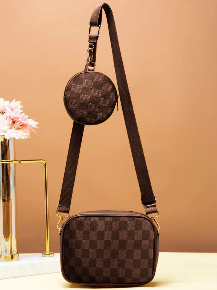 Artistix - Checkered Coin Crossbody Bag ~ Brown