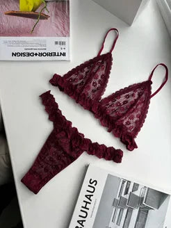 Daisy Flower Embroidered Transparent Bikini Set