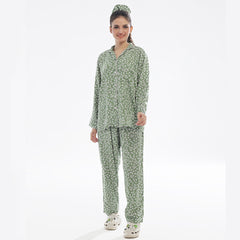 Floral Olive Linen Pajama Suit with Scrunchie