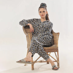 Dark Petals Linen Pajama Suit with Scrunchie