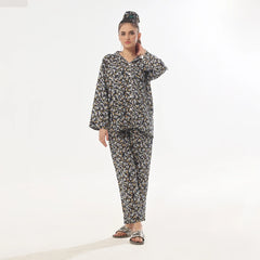 Dark Petals Linen Pajama Suit with Scrunchie