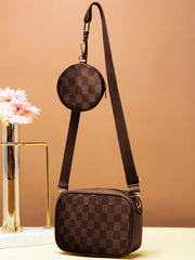 Artistix - Checkered Coin Crossbody Bag ~ Brown