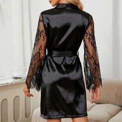 Bridal Maxi Lace Sleeves Satin Kimono Robe