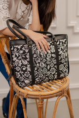 Artistix - Strap  Canvas Tote Bags Black Floral