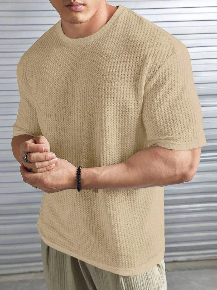 Artistix - Oversized Waffle Knit Tee For Men Biege