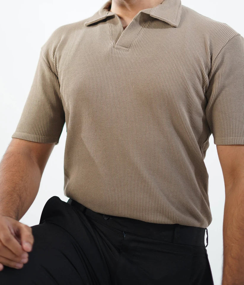 Artistix - Waffle Knitted Polo - Biege