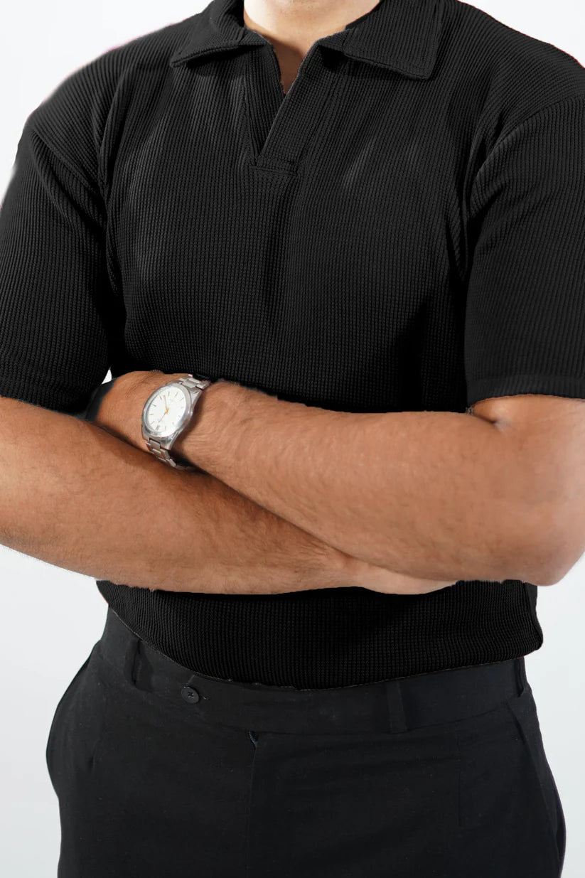Artistix - Waffle Knitted Polo - Black