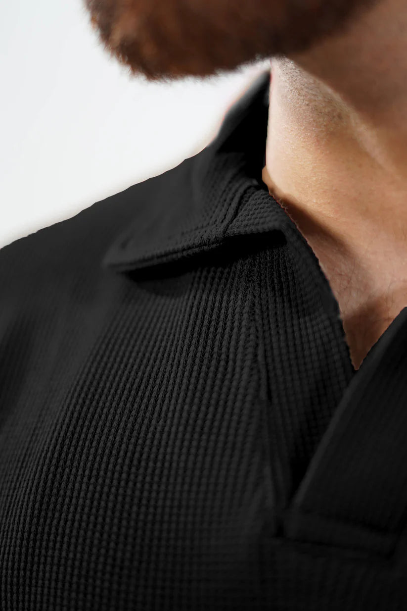 Artistix - Waffle Knitted Polo - Black