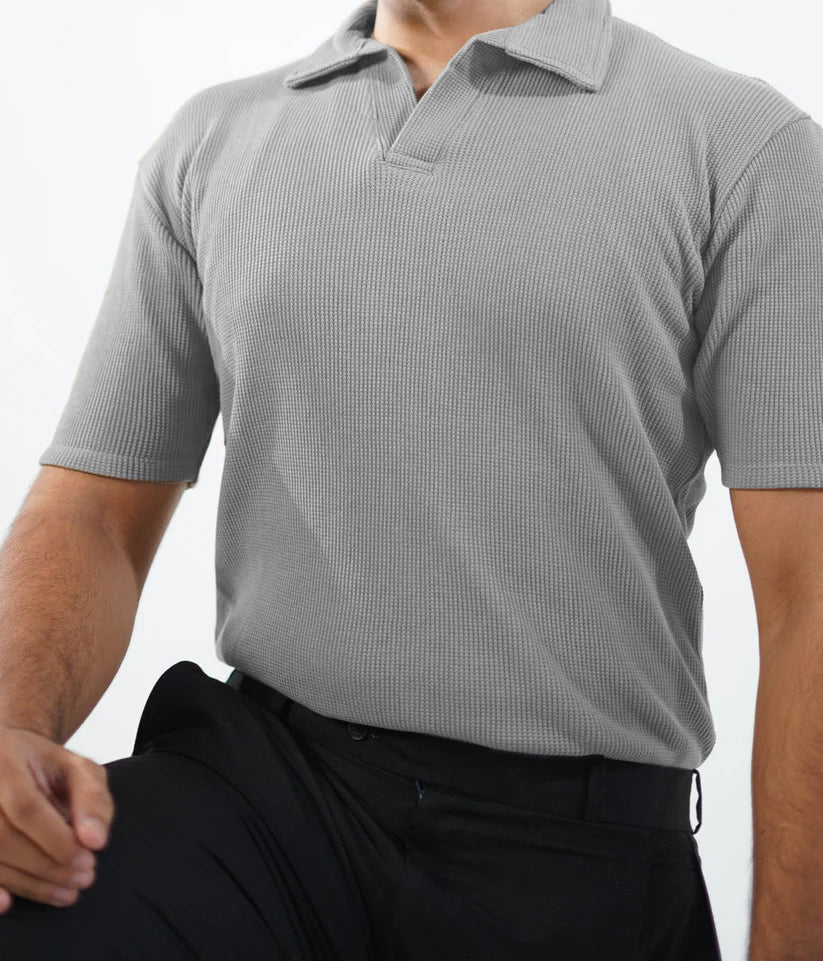 Artistix - Waffle Knitted Polo - Grey