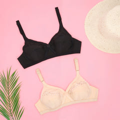 Cross Embroidered Casual Non Padded Wireless Bra