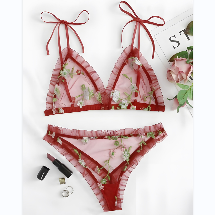 ELI Floral Embroidered Transparent Bikini Set
