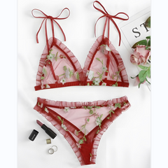 ELI Floral Embroidered Transparent Bikini Set