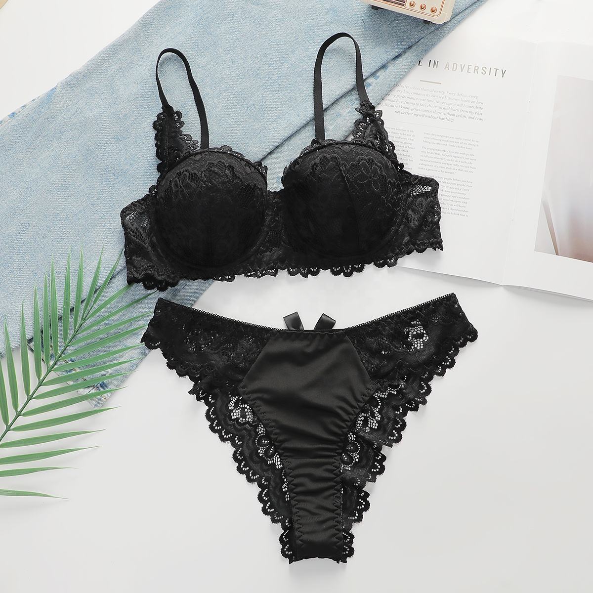 Bra Set -  Noir Petal