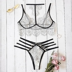 Hollow Thong Lace Embroidery Lingerie Set