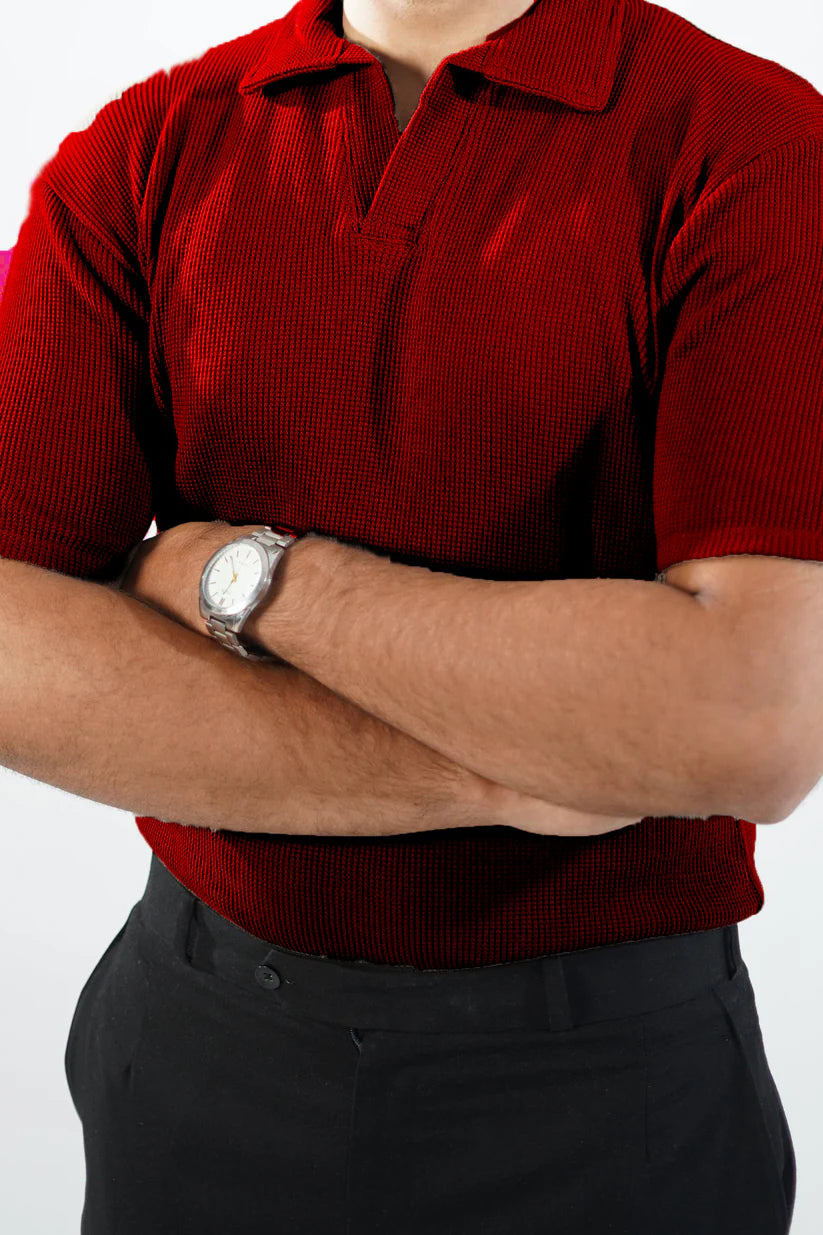 Artistix - Waffle Knitted Polo - Maroon