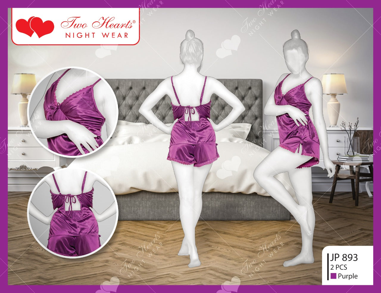 2 Piece Inner Top and Short Silk Cami Set