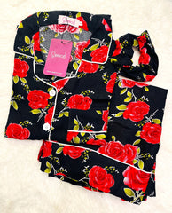 Galaxy Boski Linen  Printed Pajama with Scrunchie - Love Rose