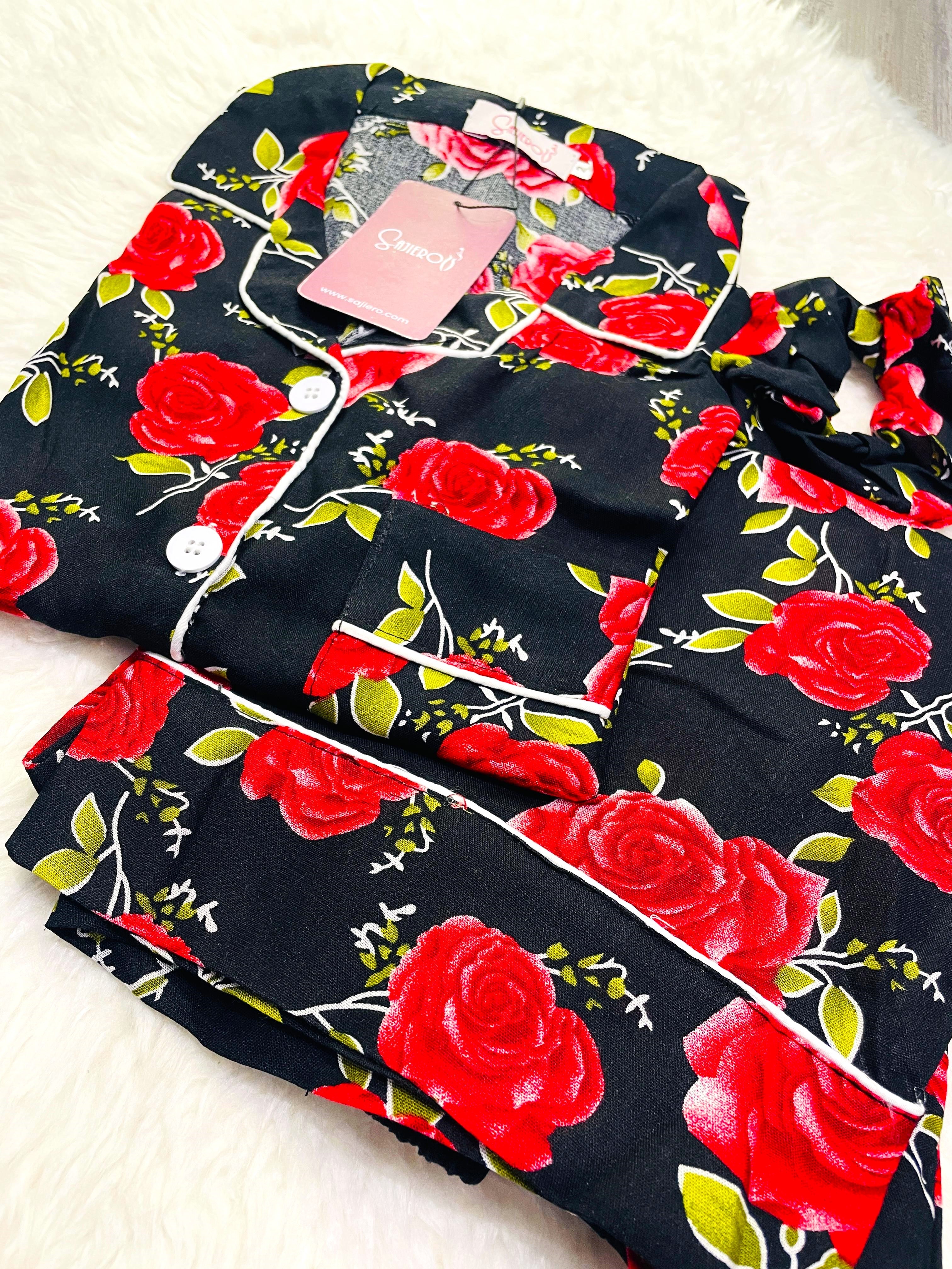 Galaxy Boski Linen  Printed Pajama with Scrunchie - Love Rose