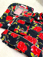 Galaxy Boski Linen  Printed Pajama with Scrunchie - Love Rose