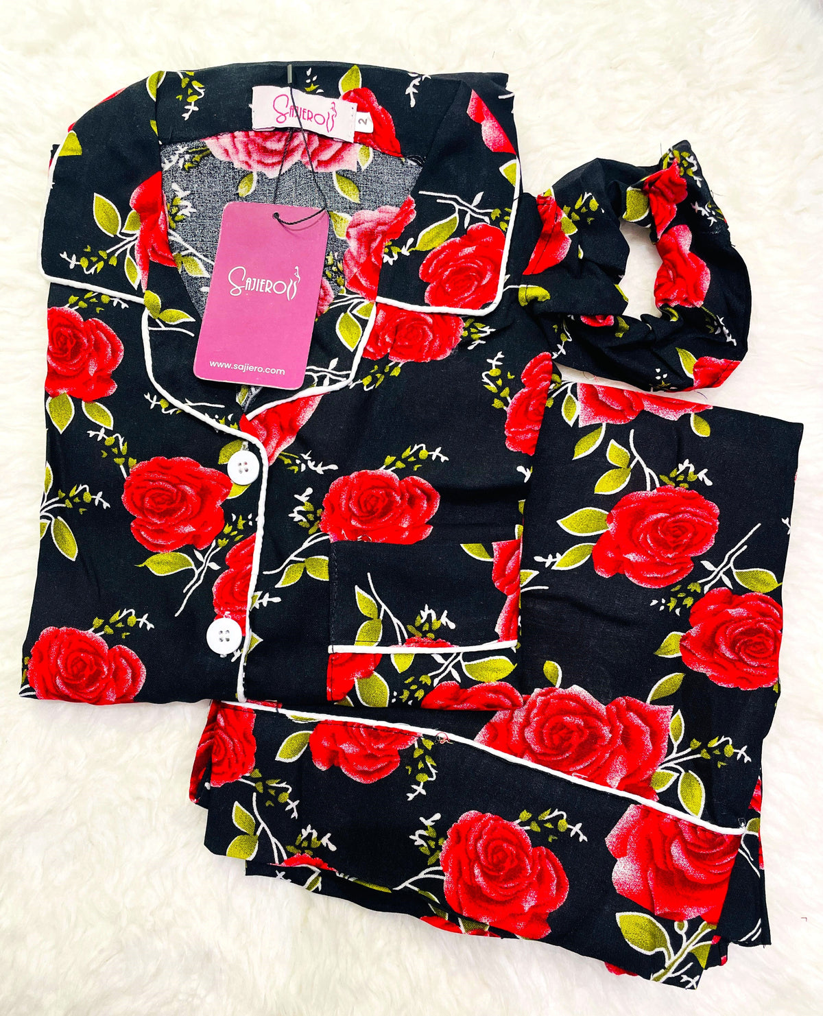Galaxy Boski Linen  Printed Pajama with Scrunchie - Love Rose