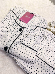 Galaxy Boski Linen  Printed Pajama Suit Black Dots