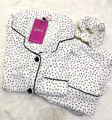 Galaxy Boski Linen  Printed Pajama Suit Black Dots