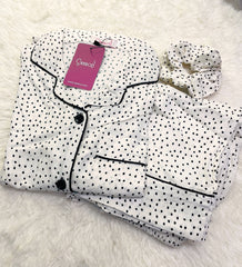 Galaxy Boski Linen  Printed Pajama Suit Black Dots