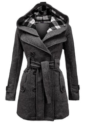Fleece Double Breasted Waist Belt Long Coat
