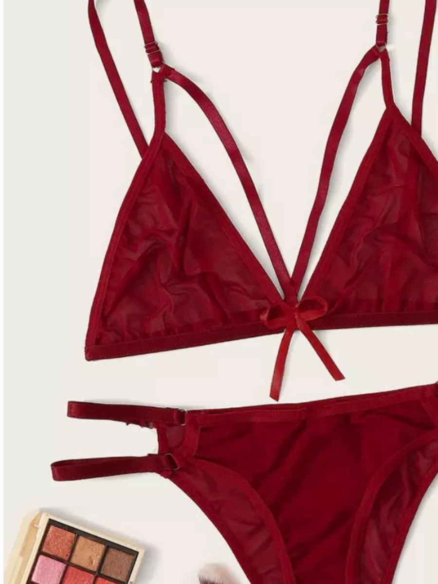 Ex Maroon Sexy Transparent Bikini Set