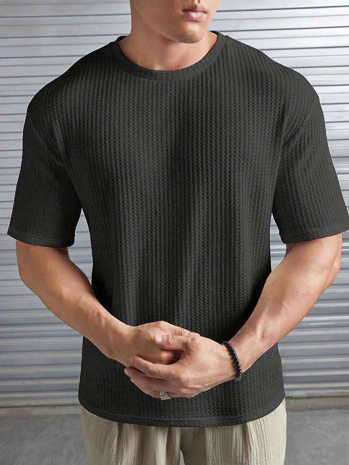 Artistix - Oversized Waffle Knit Tee For Men Charcoal